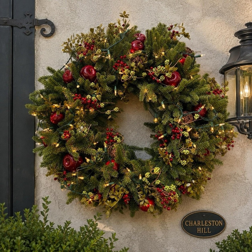 Balsam Hill Norway Spruce Holiday Wreath 32" Candlelight LED Christmas Decor